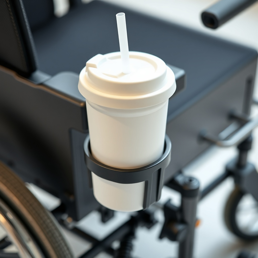 A clean photorealistic photo of a white plastic drinking cup with a screw-on lid and integ