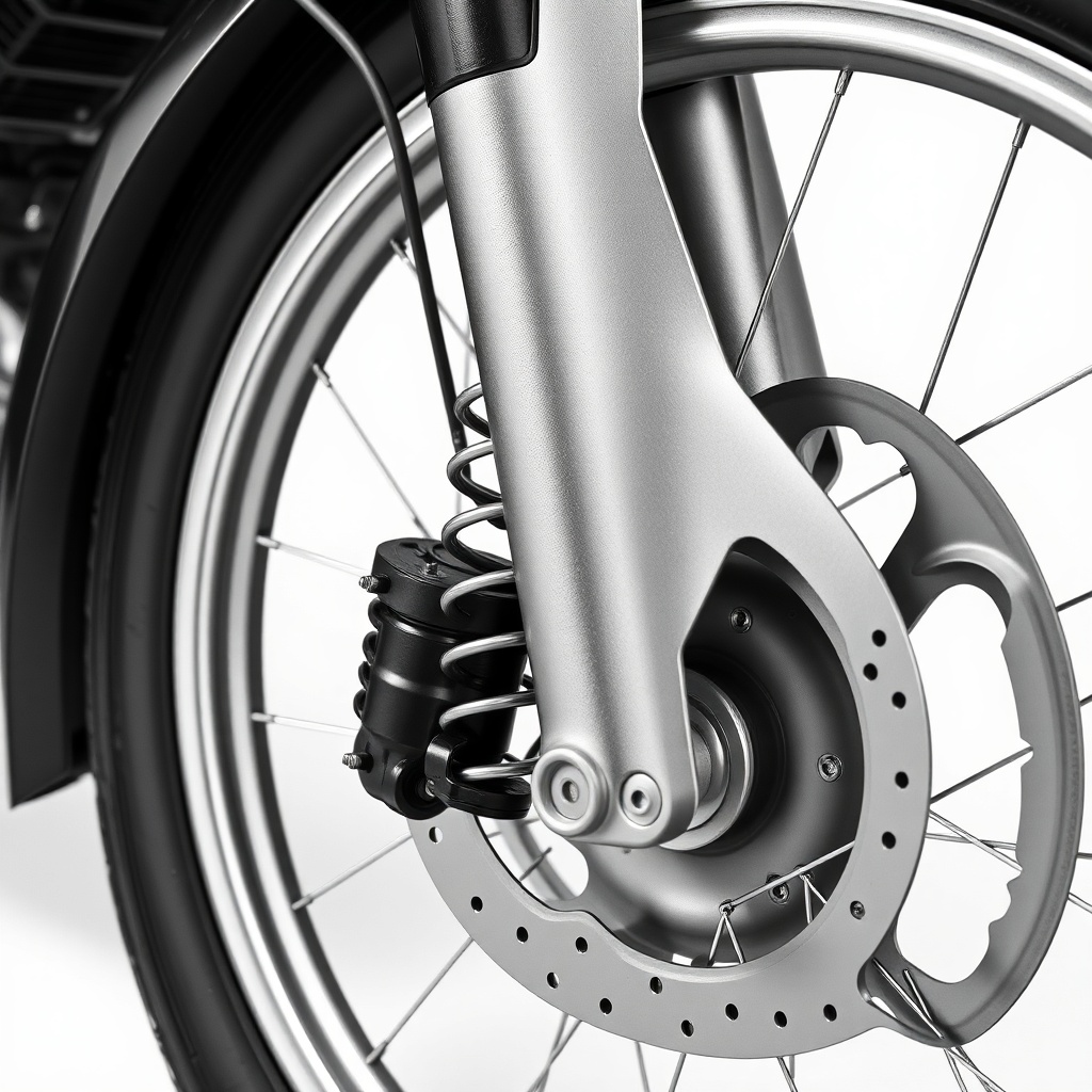 Close-up photo of the front wheel suspension of the Bürger B400