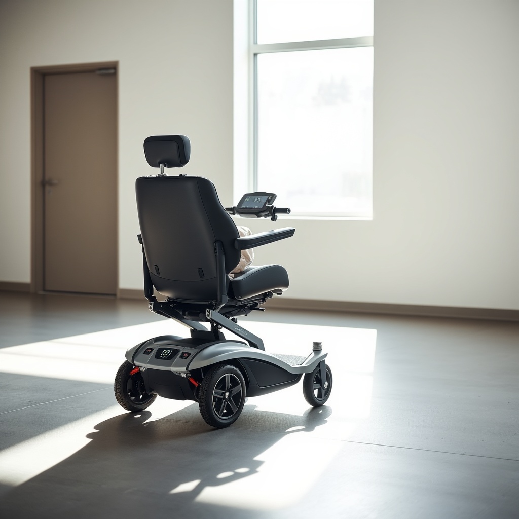 Photo of an Invacare Köln 100 being driven on a flat indoor floor with sunlight from a win