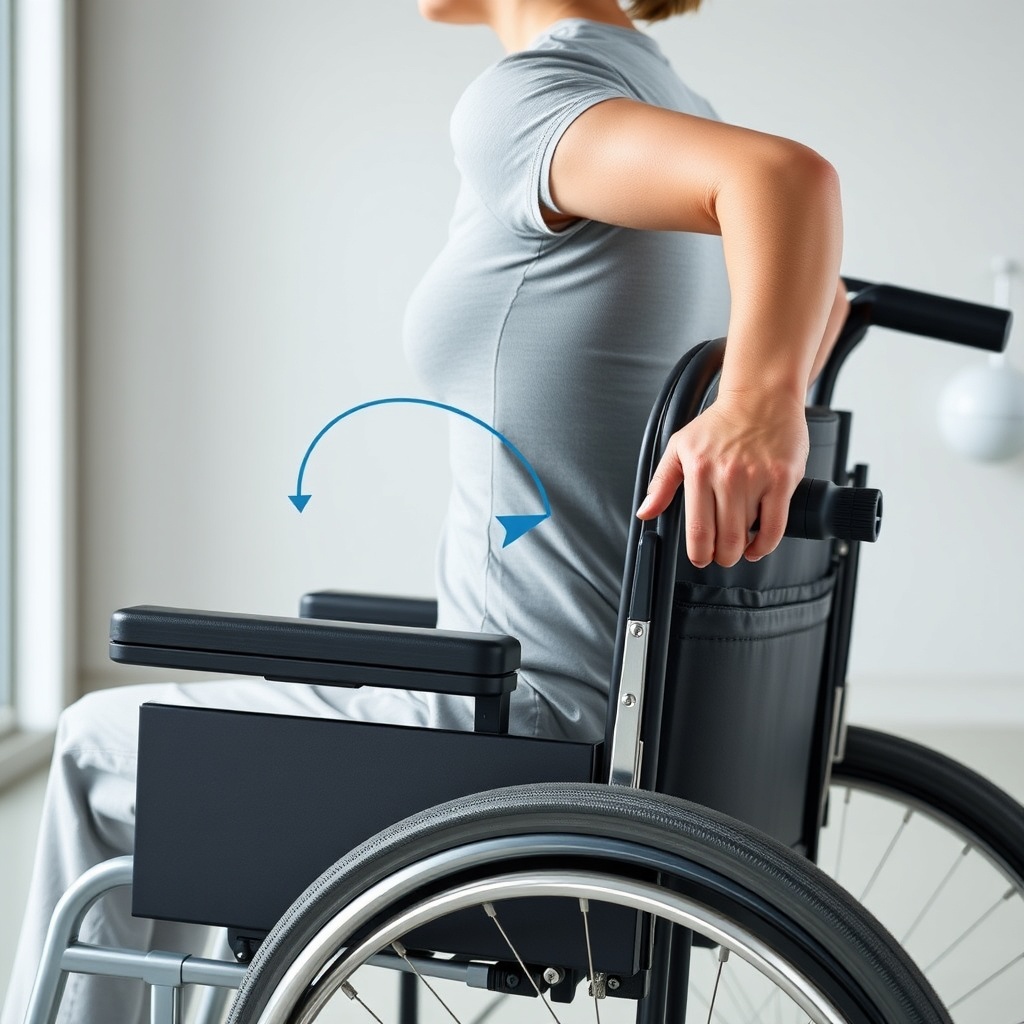 A photorealistic side-view illustration of a person sitting in an Invacare Köln 100