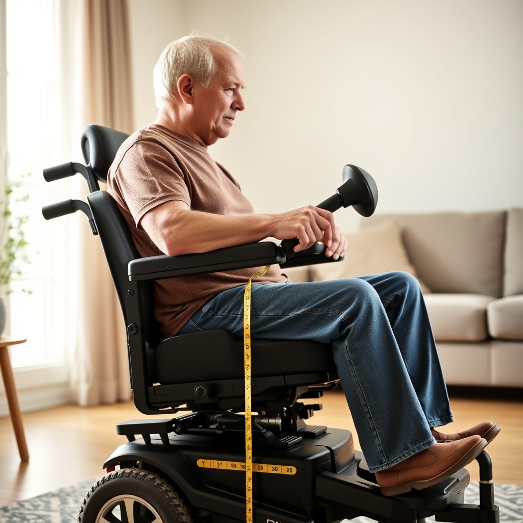 Photo of a slim older man sitting on a Pride Go-Chair in a bright living room